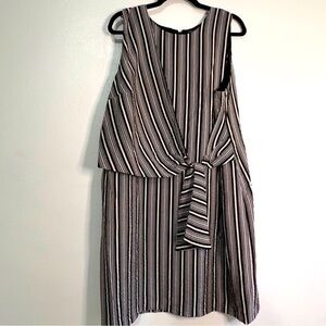 Vince Camuto black/white striped, tie-front dress, Sz 16 Fully-lined. Preowned.